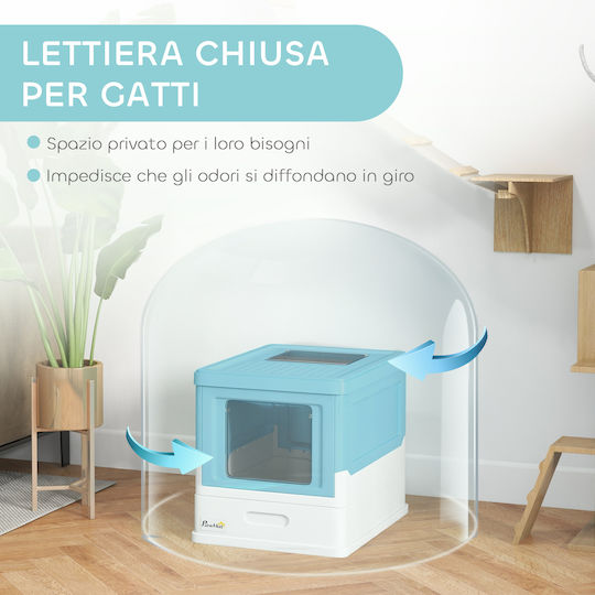 Pawhut Cat Toilet Closed Light Blue L47.5 x W35.5 x H36.7cm
