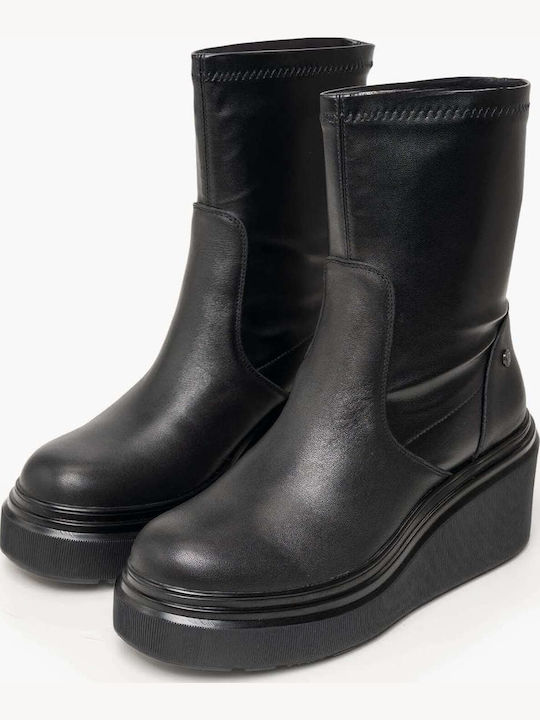 Leder Stiefeletten Damen Schwarz