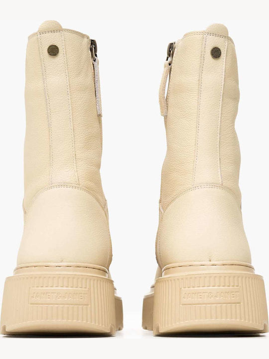 Leder Stiefeletten Damen Beige