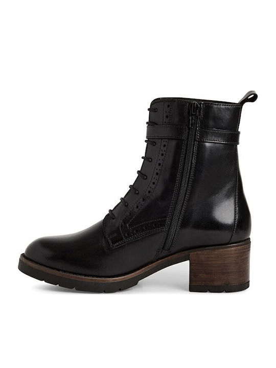 Leather Women's Ankle Boots with Medium Heel Black