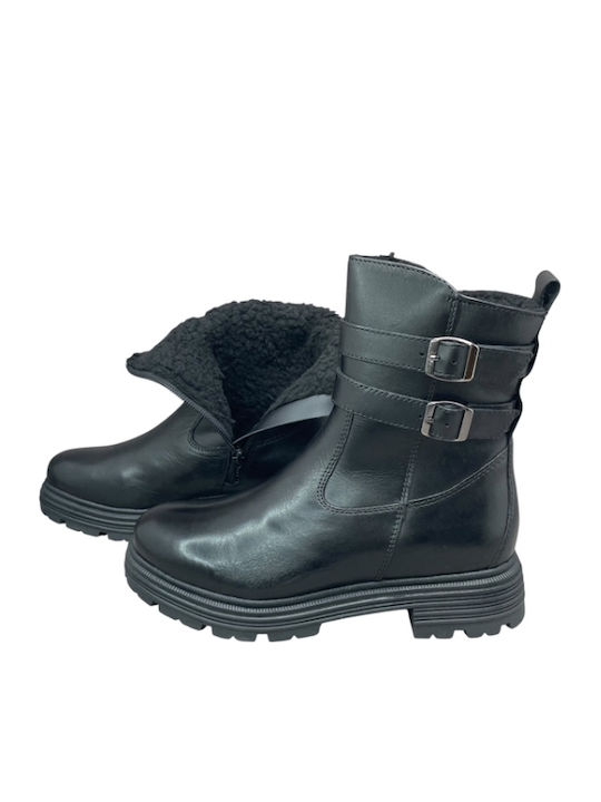 Leder Stiefeletten Damen Schwarz