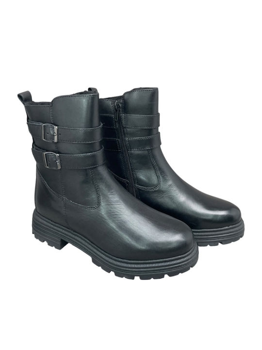 Leder Stiefeletten Damen Schwarz