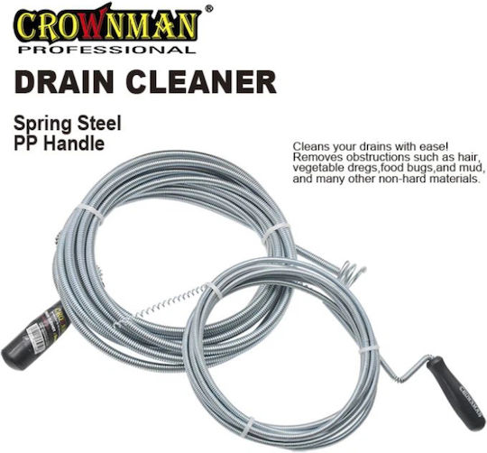 Crownman Steel Drain Unblockers 5m with Maximum Unclogging Thickness 9mm