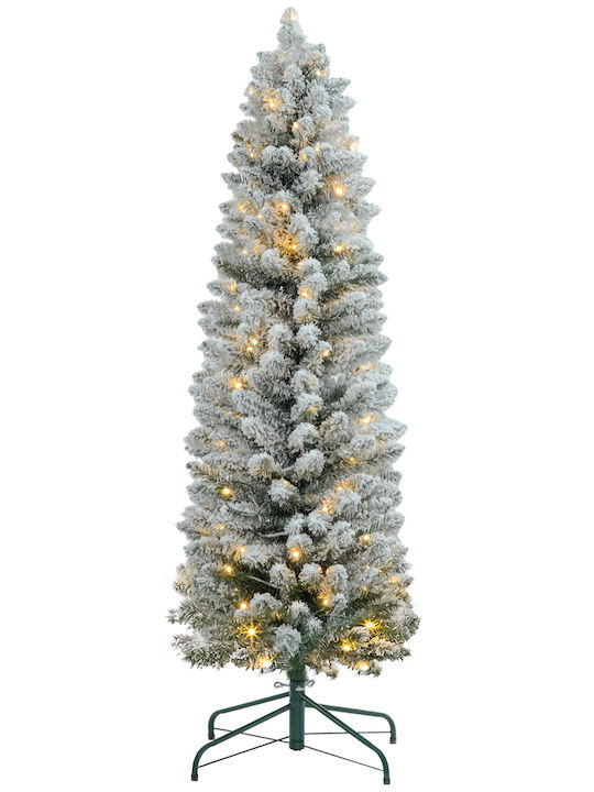 Christmas Tree Slim Snowy 150cm with 263 Branches and with LED Lighting White