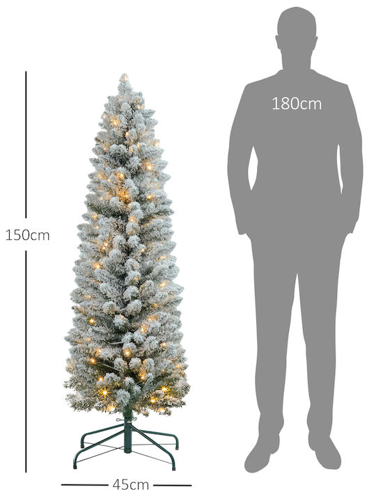 Christmas Tree Slim Snowy 150cm with 263 Branches and with LED Lighting White
