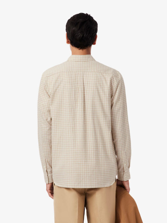 Long-sleeved Flannel Shirt Checked Beige