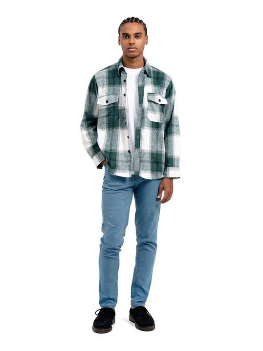 Long-sleeved Flannel Shirt Checked Green