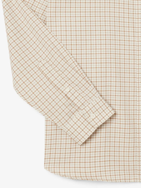 Long-sleeved Flannel Shirt Checked Beige