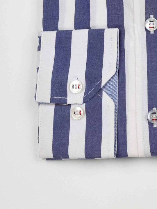 Camicia Interfit Μακρυμάνικο Βαμβακερό Πουκάμισο σε Στενή Γραμμή Ριγέ Μπλε