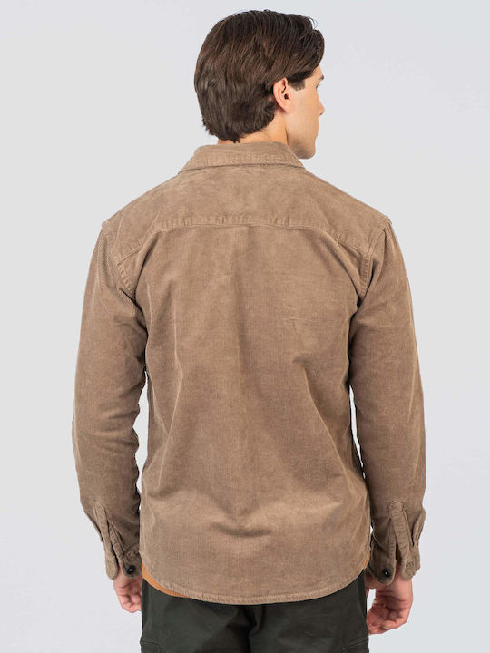 Дълъг Ръкав Рипсено Кадифе Overshirt Стандартна Кройка Бежов