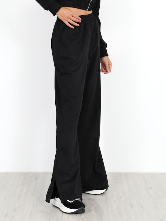 Damen Stoff Hose mit Gummizug Black