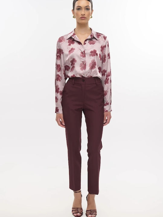 Femei Bordeaux Set cu Talie înaltă Pantaloni cu Croială Normală