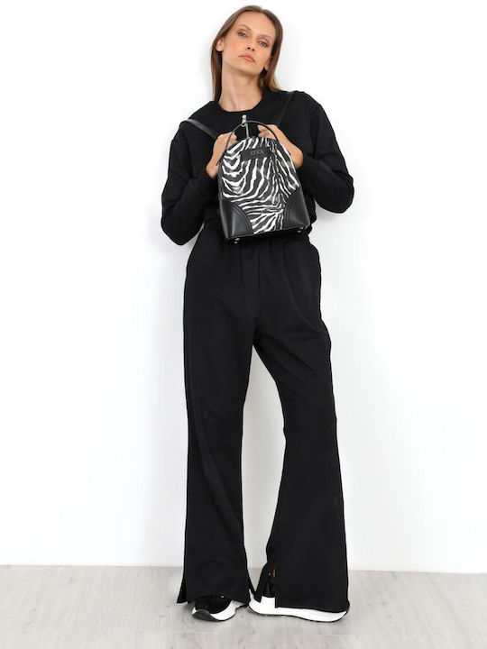 Damen Stoff Hose mit Gummizug Black