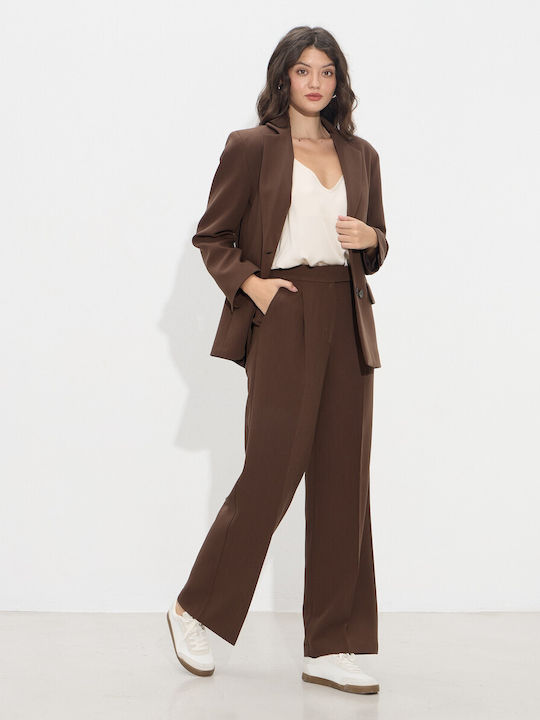 Women's High-waisted Fabric Trousers Brown