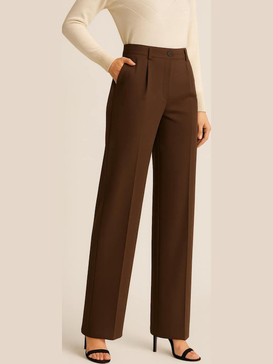 Women's High-waisted Fabric Trousers Brown