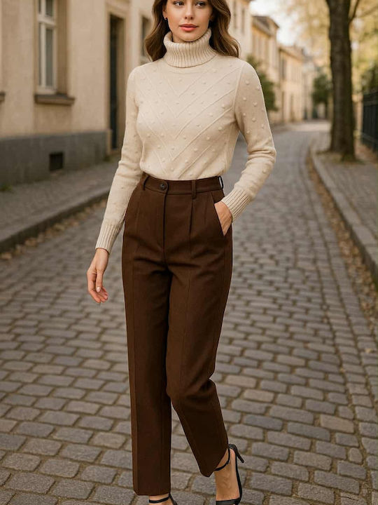 Women's High-waisted Fabric Trousers Brown