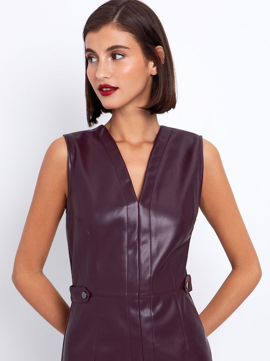 Midi Shirt Dress Leather Purple