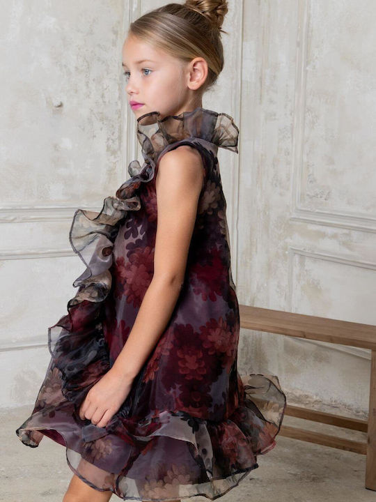 Children's Dress Floral Bordeaux