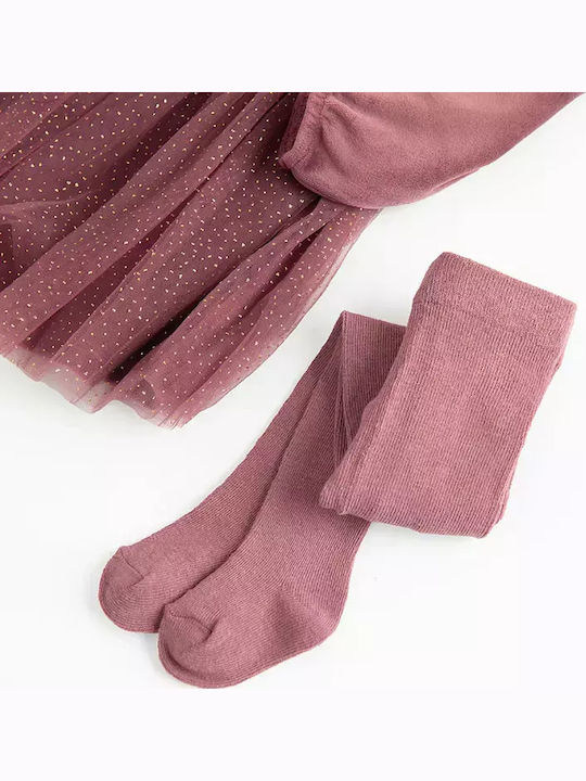 Children's Dress Long Sleeve Set with Tights Brown