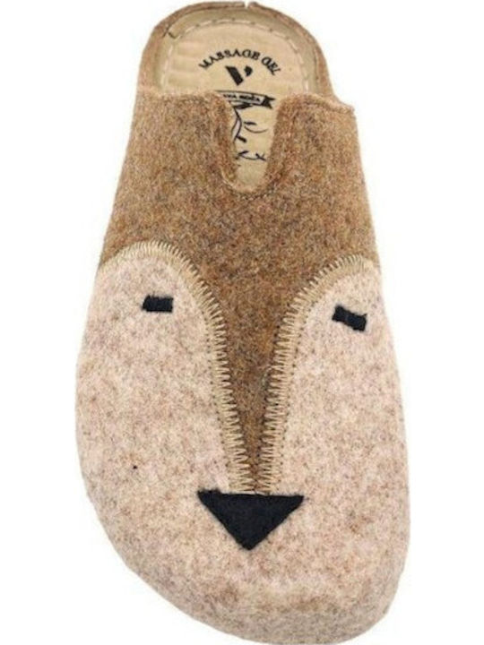 Leather Winter Women's Slippers Beige