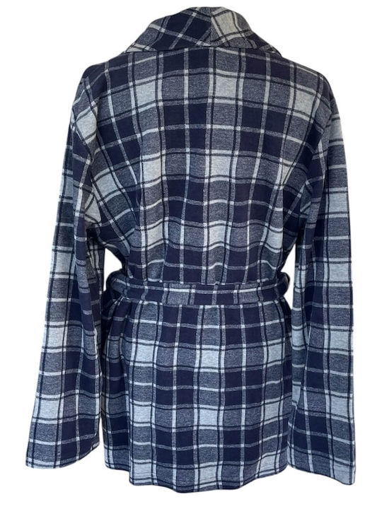Enrico Coveri Winter Karo Herren-Robe Blue-grey