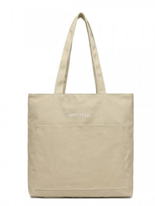 Miss Lulu Miss Lulu Large Capacity Canvas Shopping Shoulder Bag Khaki Miss Lulu Miss Lulu Large Capacity Canvas Shopping Shoulder Bag Khaki