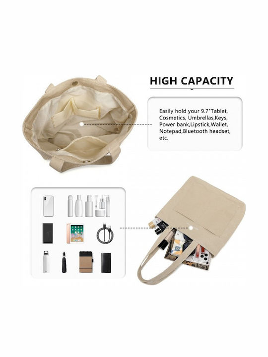 Miss Lulu Miss Lulu Large Capacity Canvas Shopping Shoulder Bag Khaki