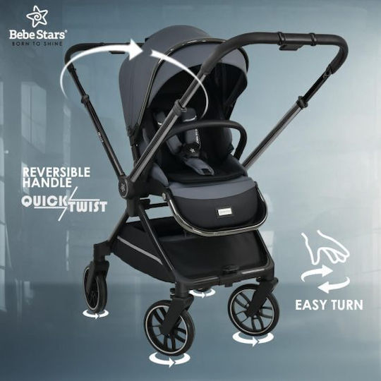 Bebe Stars Mirage Ρυθμιζόμενο Καρότσι 3 σε 1 Kατάλληλο για Nεογέννητο Grey 9.6kg
