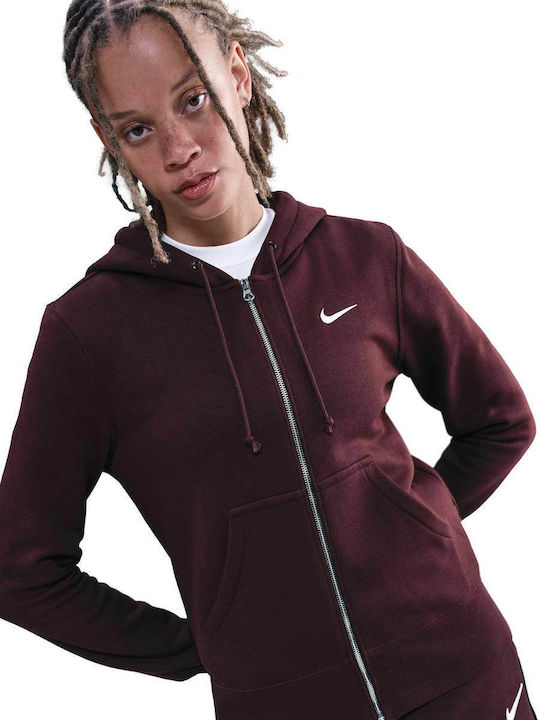 Sportswear Μακριά Γυναικεία Ζακέτα Φούτερ με Κουκούλα Red