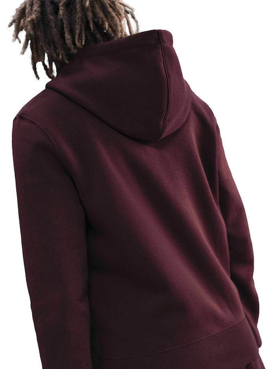Sportswear Μακριά Γυναικεία Ζακέτα Φούτερ με Κουκούλα Red
