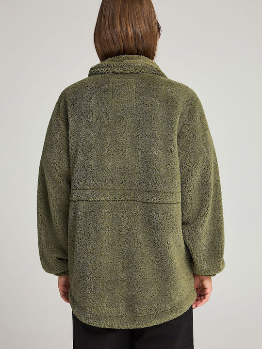 Fleece Damen Jacke in Khaki Farbe