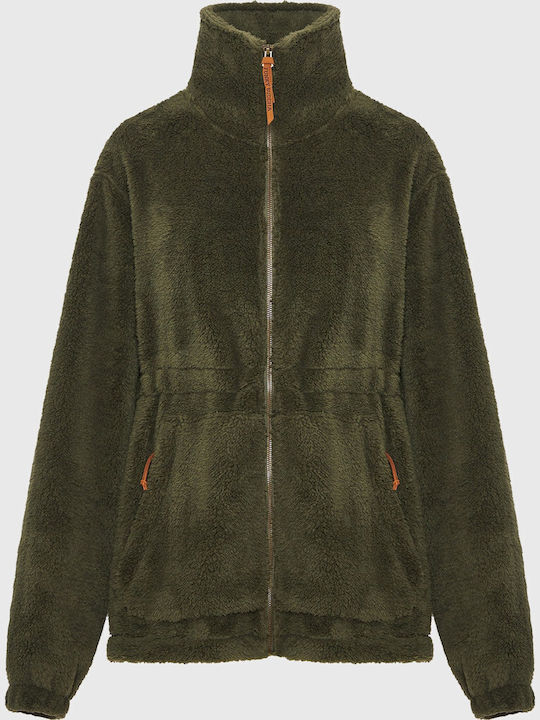 Fleece Damen Jacke in Khaki Farbe