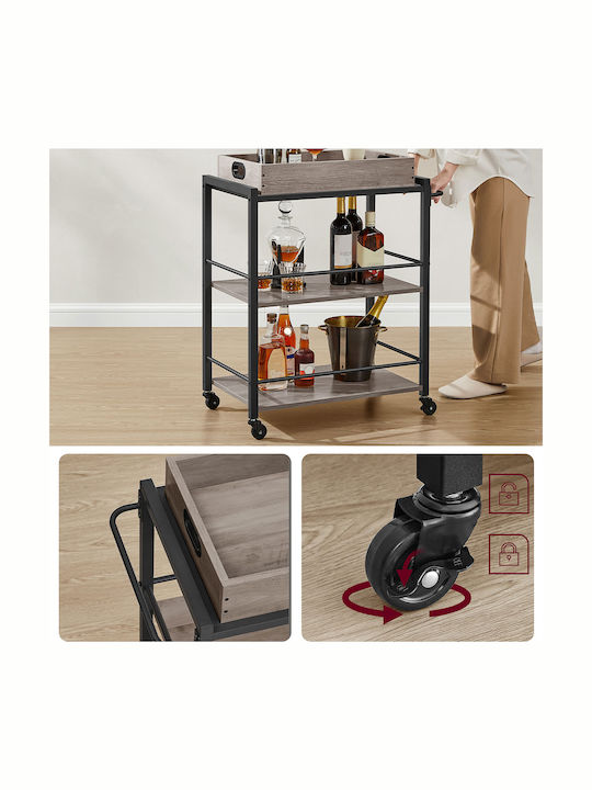 Vasagle Wooden Kitchen Trolley 3 Tiers Gray 65x40x86cm