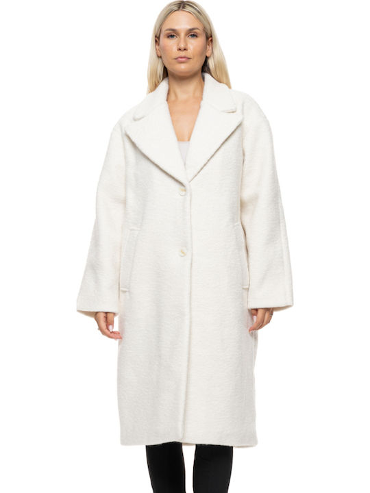Femeie Off White Palton cu Nasturi
