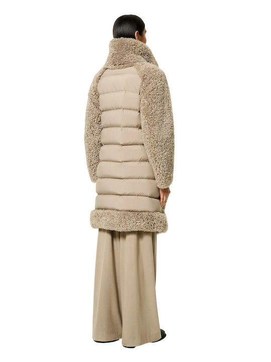 Damen Schwarz Mantel Teddy mit Fellbesatz