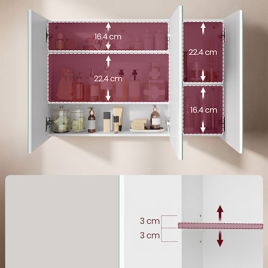 Vasagle Bathroom Mirror made of Particle Board with Shelf & Cabinet 90x15cm White