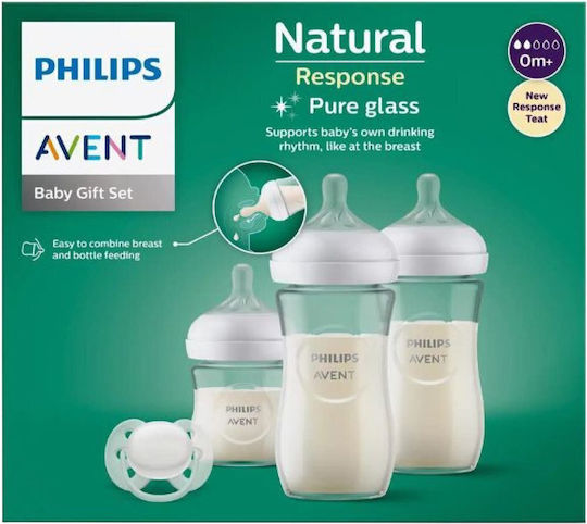 Philips Glass Baby Bottle Set Natural Response Anti-colic with Silicone Teat for 1+ Months White 3pcs
