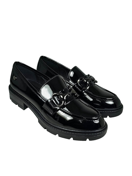 Lackleder Damen Loafers in Schwarz Farbe