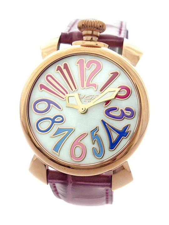 Gaga Milano Γυναικείο Ρολόι 40mm Μπαταρίας με Ροζ Δερμάτινο Λουράκι