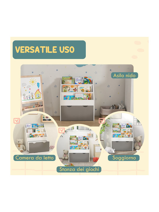Kids Wooden Bookcase Gray 62.5x30x70cm