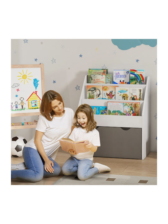 Kids Wooden Bookcase Gray 62.5x30x70cm