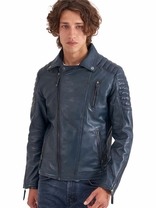 Charlie Sheep Leather Jacket Biker Blue