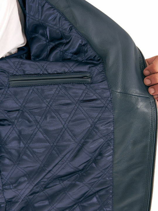 Charlie Sheep Leather Jacket Biker Blue