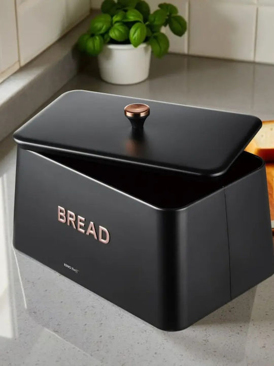 KING Hoff Bread Box with Lid Inox Black 35x23x21cm