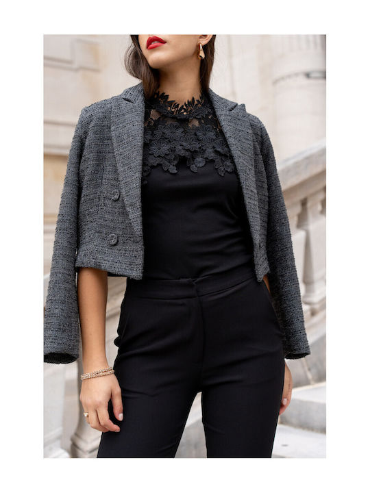 Bon Κοντό Γυναικείο Τουίντ Σακάκι Dark Gray