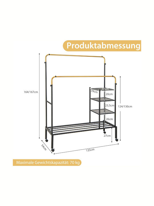 Costway Rollbar Kleiderständer Gold 135x54x170cm