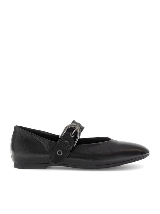 Leder Damen Ballerinas Mit Riemen Schwarze