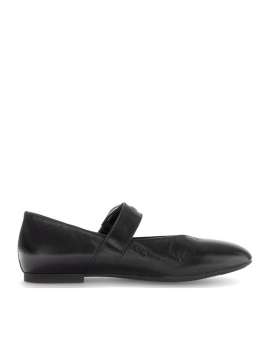 Leder Damen Ballerinas Mit Riemen Schwarze