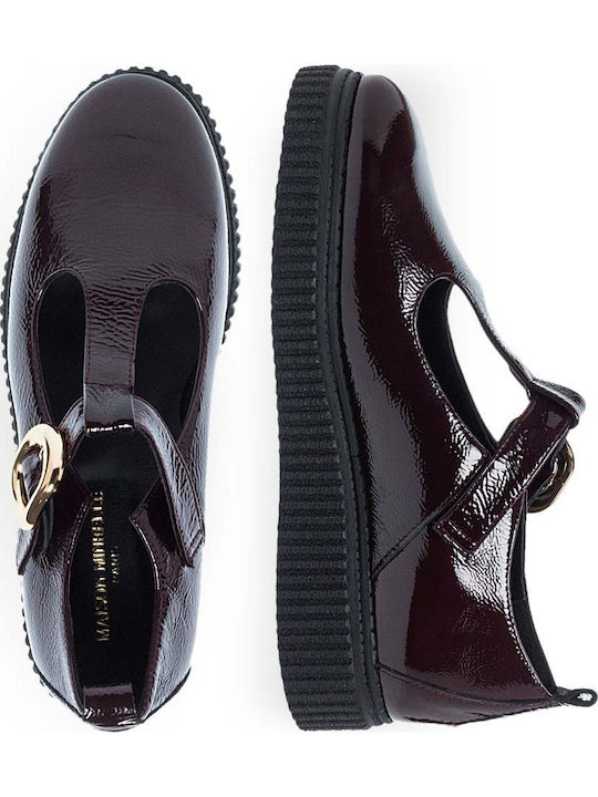 Leather Ballerinas With strap Burgundy