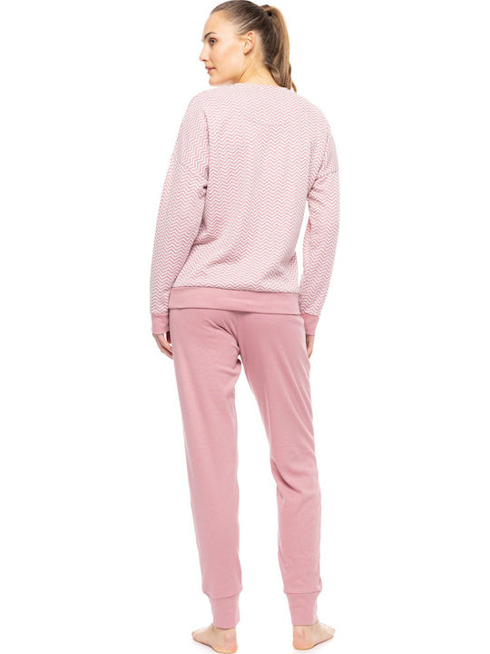 Pink Label Χειμερινό Γυναικείο Σετ Πιτζάμας Ροζ
